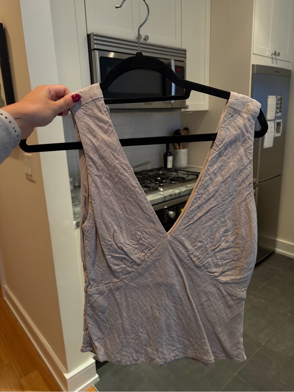 Abercrombie & Fitch V-Neck Sleep Tank — Light Beige